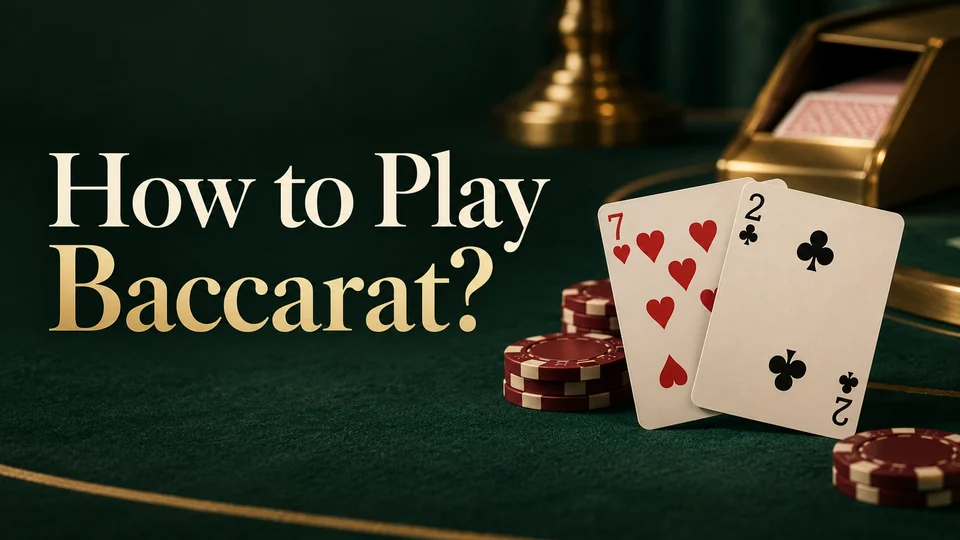 How to Play Baccarat? Playing cards and chips on emerald felt.